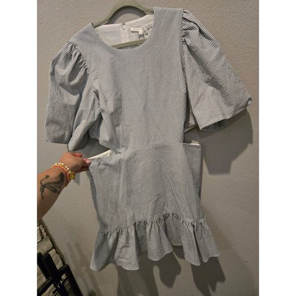 Veronica Beard Women's Iker Cut-Out Mini Dress Blue Striped Size 14 - Picture 1 of 13